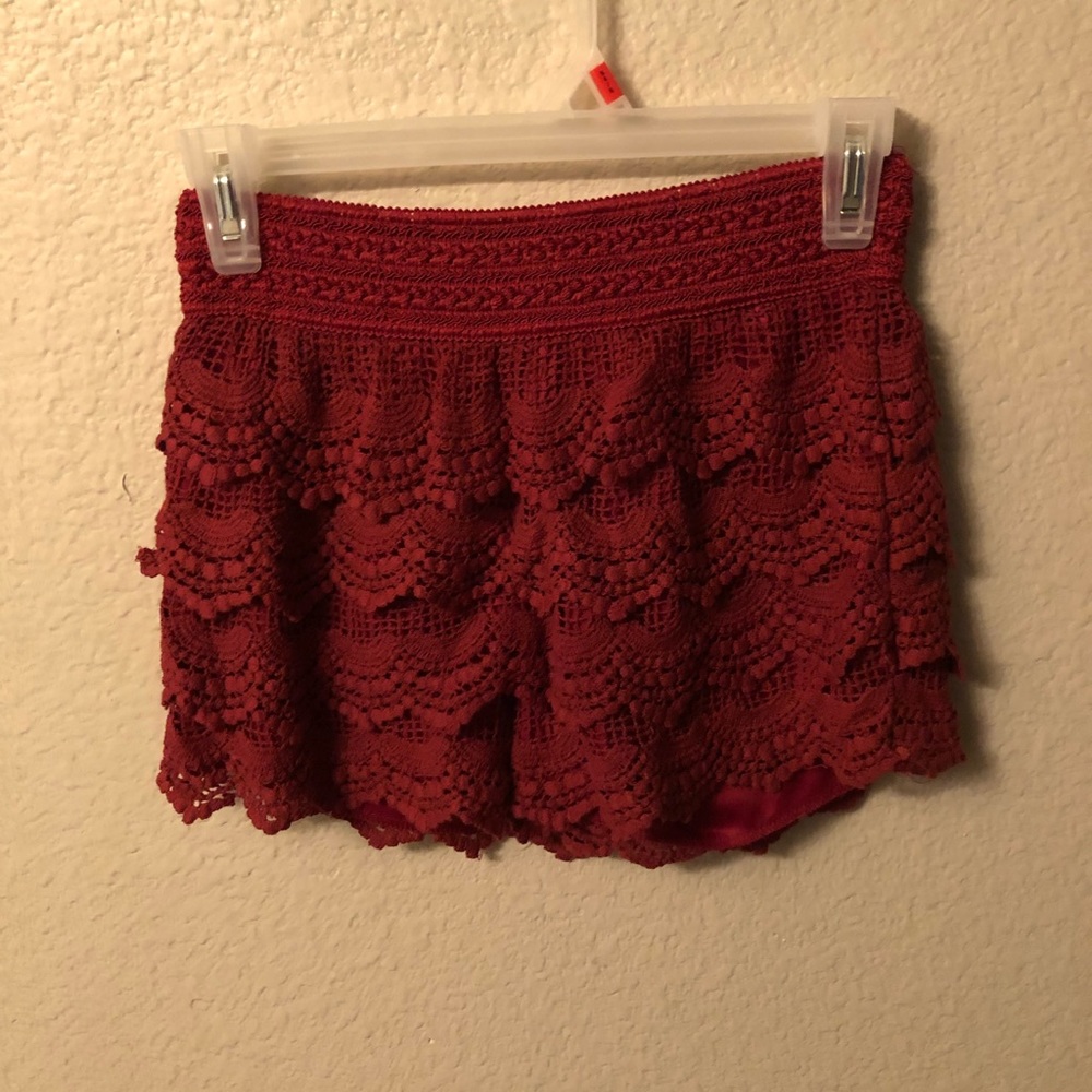 Maroon crocheted shorts